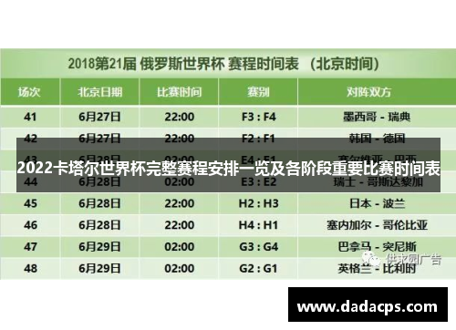 2022卡塔尔世界杯完整赛程安排一览及各阶段重要比赛时间表